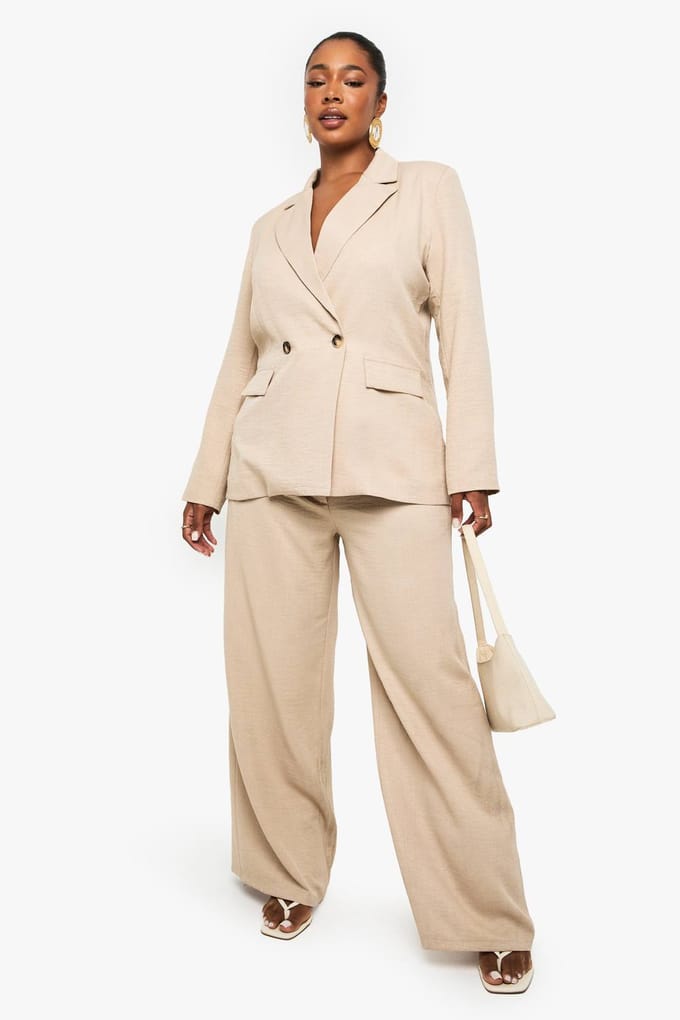 boohoo Dames Plus op maat gemaakte rechte broek | Stone | Maat: 20