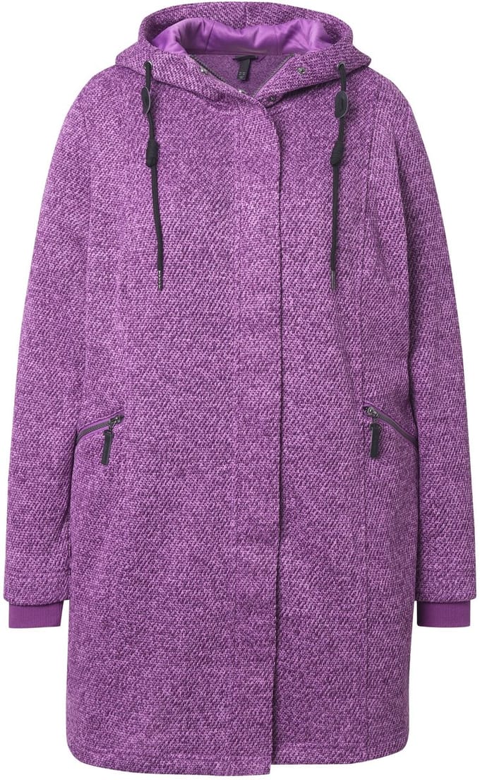 Ulla Popken - Dames - Gebreide fleecejas capuchon 2-wegrits - Purper - Maat 46+