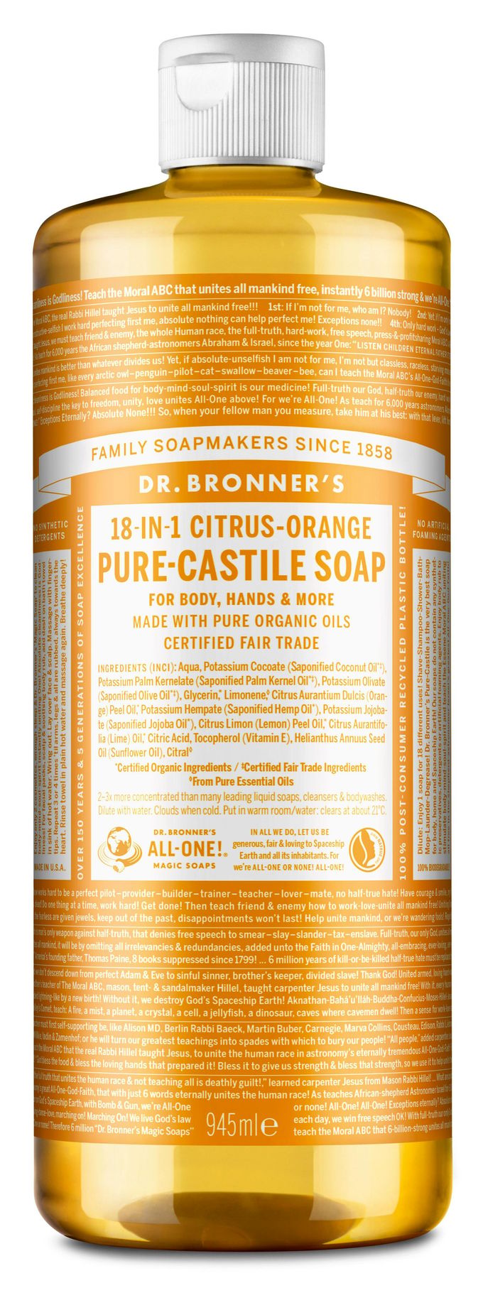 Dr Bronners Liquid soap citrus/orange 945 Milliliter