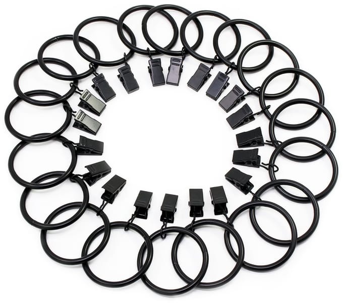 Dailygoods - 20 Stuks Gordijn Clip Ringen, Zwart, 38mm
