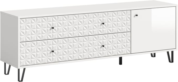 Prisma TV-meubel 2 laden, 1 deur wit, hoogglans wit.