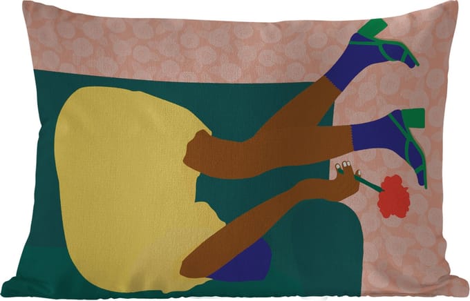 Buitenkussens - Tuin - Vrouw - Bloemen - Retro - 50x30 cm