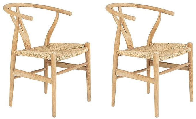 Vente-unique Set van 2 stoelen van teakhout en riet - Kleur: naturel - POGIANA