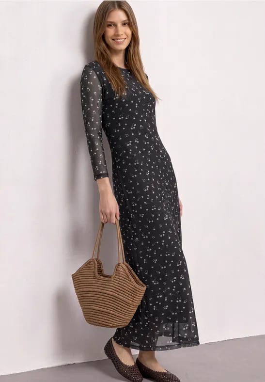 Midijurk van mesh met bloemenpatroon