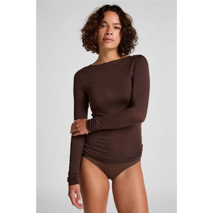 Hunkemöller super soft Boothals shirt met Cashmere Bruin