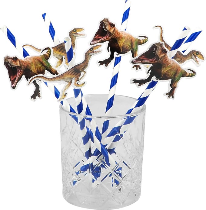 Boland - Set 6 papieren rietjes T-rex - Dino's - Dino - Kinderfeestje