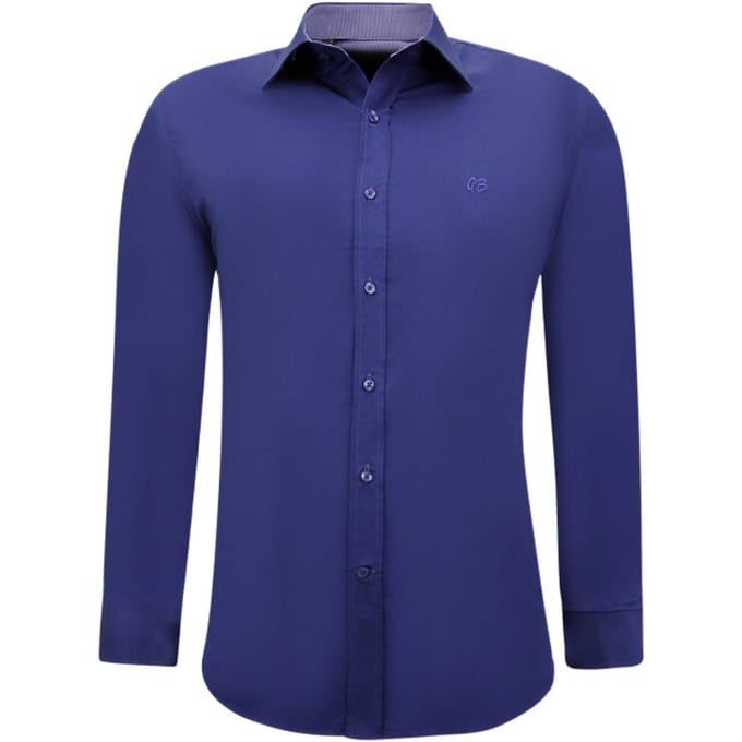 Nette Getailleerde Overhemden Heren - Slim Fit Blouse Stretch - Blauw