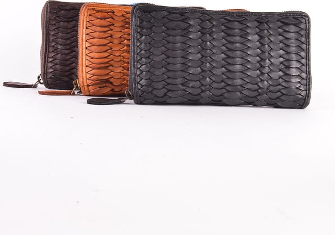 Giuliano gewassen lederen ritsportemonnee - Cognac - Heren - Made in Italy