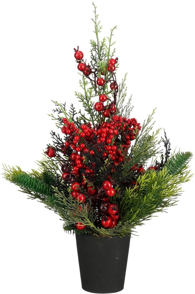 Mica Decorations Ceder Kunstkerstboom in Pot - H45 x Ø18 cm - Rood, Groen