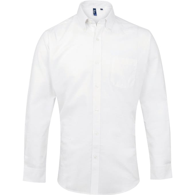 Premier Heren Signature Oxford overhemd met lange mouwen (Wit)