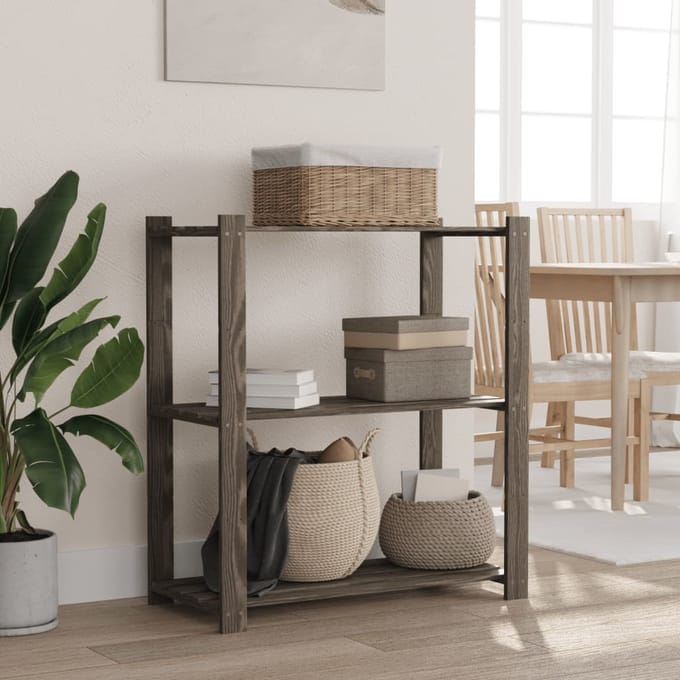 vidaXL - Opbergrek - 3-laags - 80x38x90 - cm - massief - grenenhout - grijs