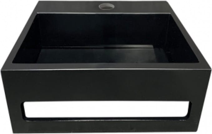 Julia fontein 30x28 cm mat zwart Solid Surface met handdoekhouder