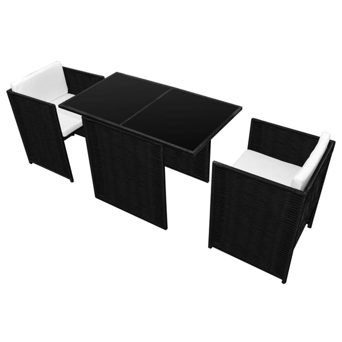vidaXL - 3-delige - Bistroset - met - kussens - poly - rattan - zwart