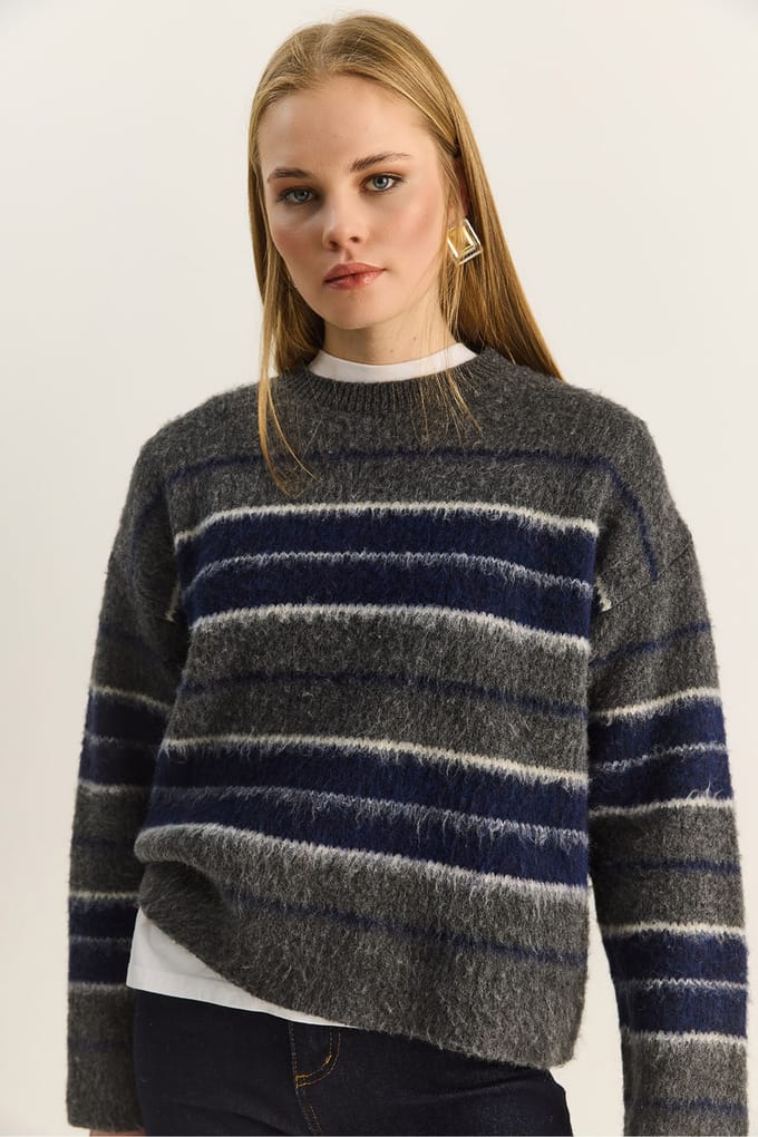 Gestreepte Gebreide Crew Neck Trui