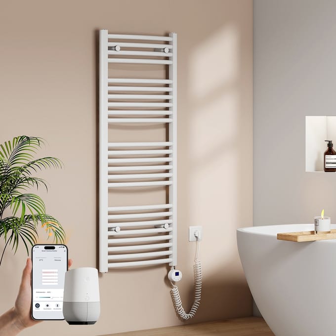 EMKE Elektrische Handdoekradiator - Slimme Bediening - APP Week Timer - 120x50cm - 500W - Glans Wit