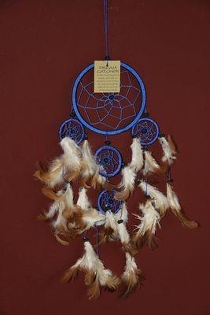 Dromenvanger / Dreamcatcher Ø12cm met kleintjes  - blauw