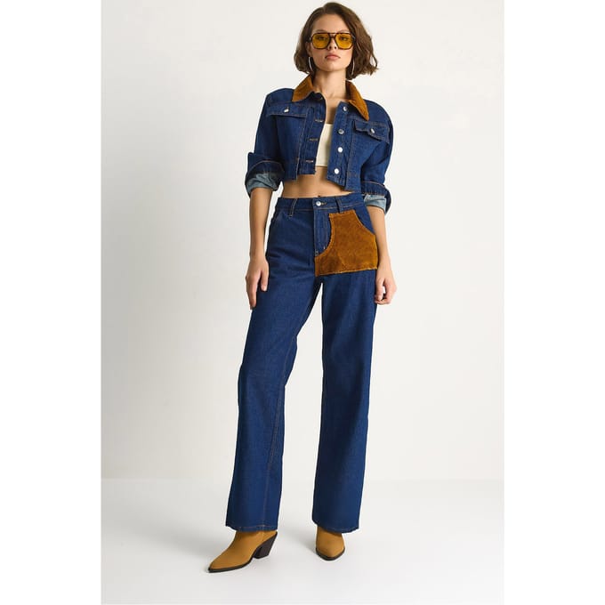Hoge Taille Denim Co-ord Set met Kraag