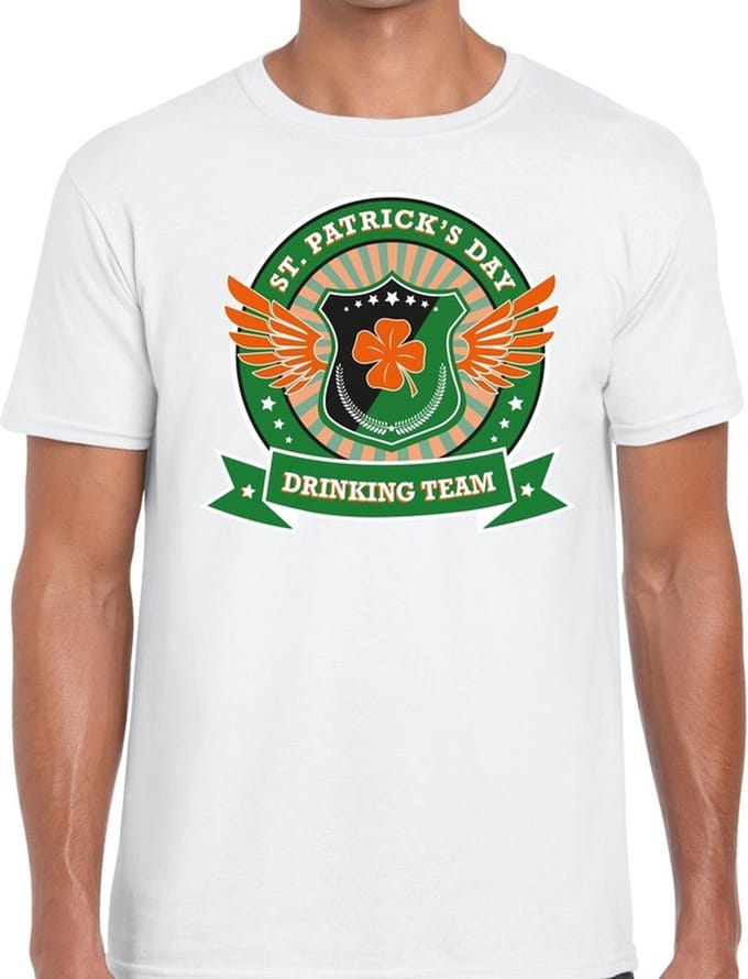 St. Patricks day drinking team t-shirt wit heren - St Patrick's day kleding XXL