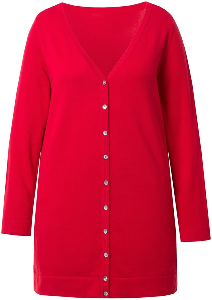 Ulla Popken - Dames - Lang vest V-hals lange mouw Pima Cotton - Salsa - Maat 46+