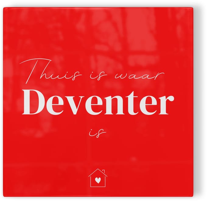 Tegeltje Thuis is waar Deventer is - rood wit - tegeltje stad - tegeltje met tekst