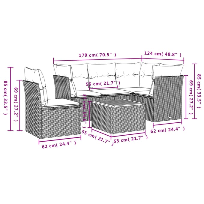 vidaXL - 6-delige - Loungeset - met - kussens - poly - rattan - beige