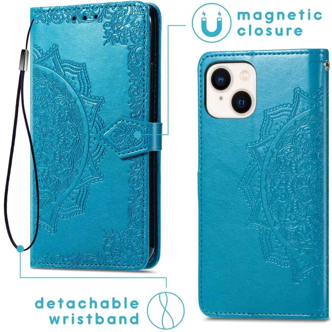 imoshion Hoesje - Geschikt voor Apple iPhone 14 / 13 - Mandala Bookcase - Turquoise