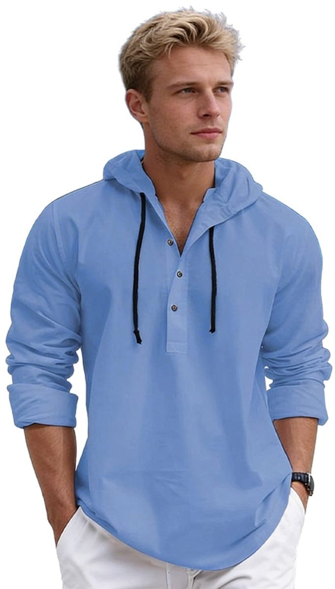 Modern Trui met Capuchon - Lange Mouwen - Knoopjes - Blauw