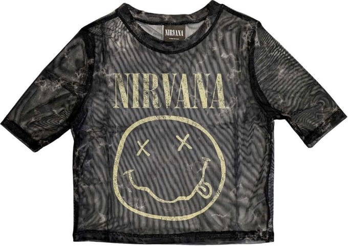Nirvana - Yellow Happy Face Crop top - M - Zwart