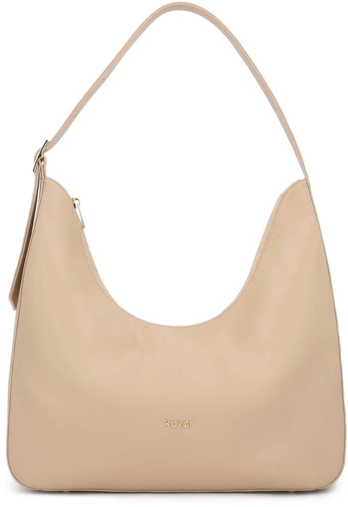 Beige leather handbag with a loose fit