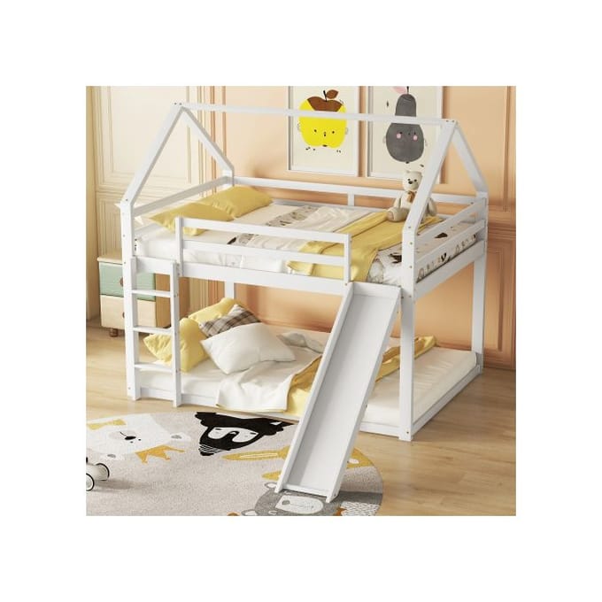 Stapelbed - MUVOE - 140x200 cm - Wit - Glijbaan - Verwisselbare ladder wit