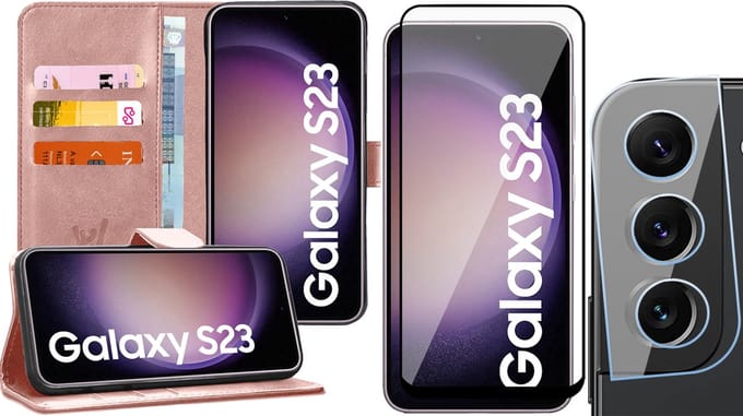 Hoesje geschikt voor Samsung Galaxy S23 - Screenprotector FullGuard & Camera Lens Screen Protector - Book Case Kunstleer Pasjeshouder Roségoud