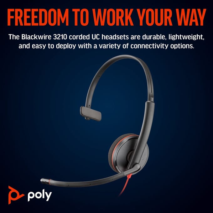 HP Poly Blackwire C3210 Over Ear headset Kabel Mono Zwart Ruisonderdrukking (microfoon) Headset, Volumeregeling, Microfoon uitschakelbaar (mute)