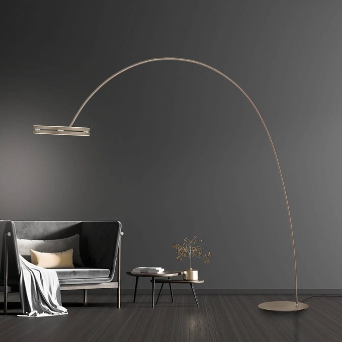 LED vloerlamp PURE Loop-Bow, bronskleurig, reikwijdte 290 cm