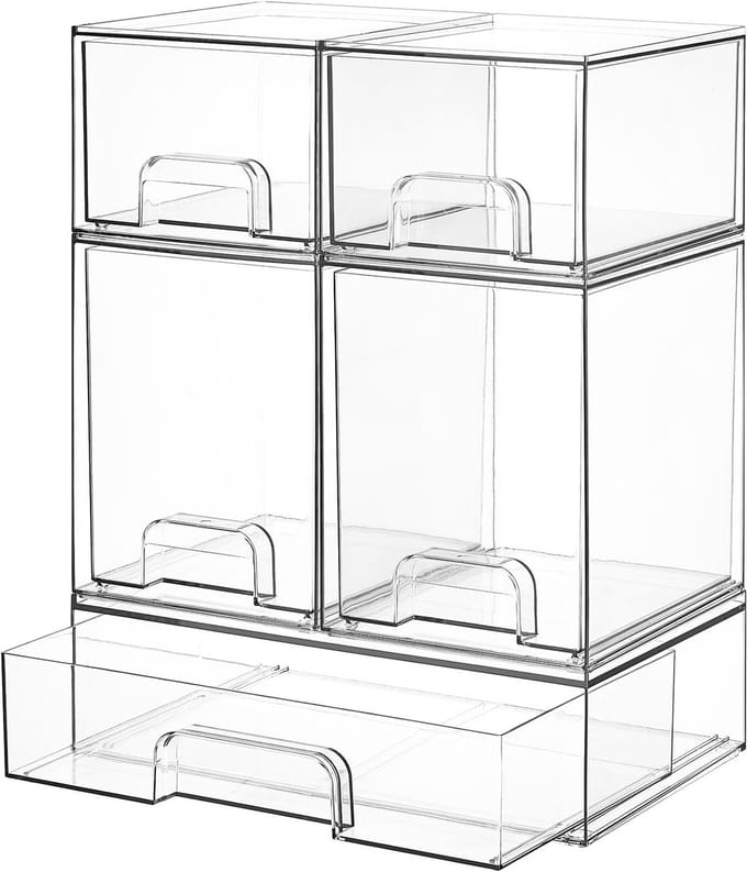 Doorzichtige stapelbare opbergladen 5-pack - Acryl badkamer organizer