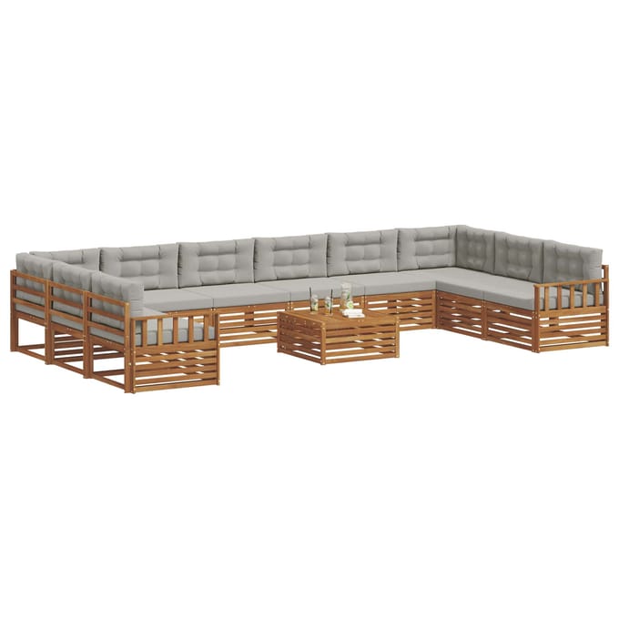 vidaXL - Sofa-Sets - 11 - st - Natuurlijk - en - Licht - Grijs - Massief - Acacia - Hout
