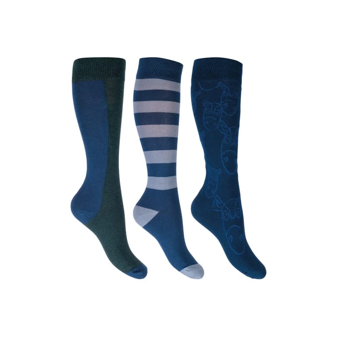 HKM ruitersok Houston - set van 3 - navy/petrol