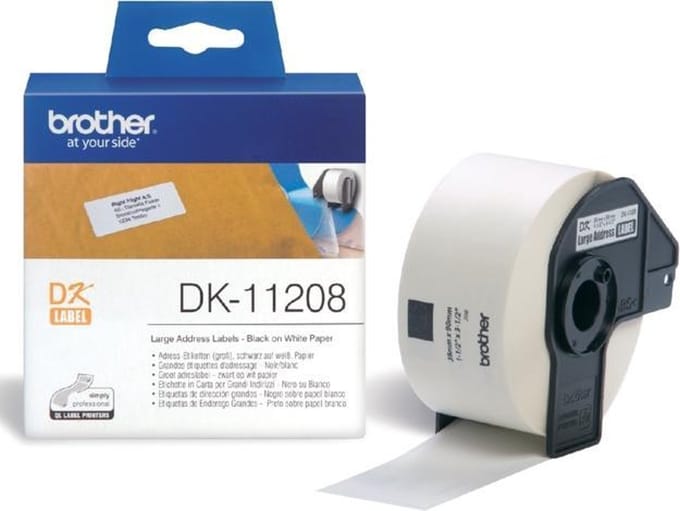 Label etiket brother dk-11208 38 mm x 90 mm adres wit