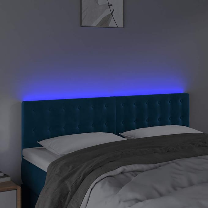 vidaXL - Hoofdbord - LED - 144x5x78/88 - cm - fluweel - donkerblauw