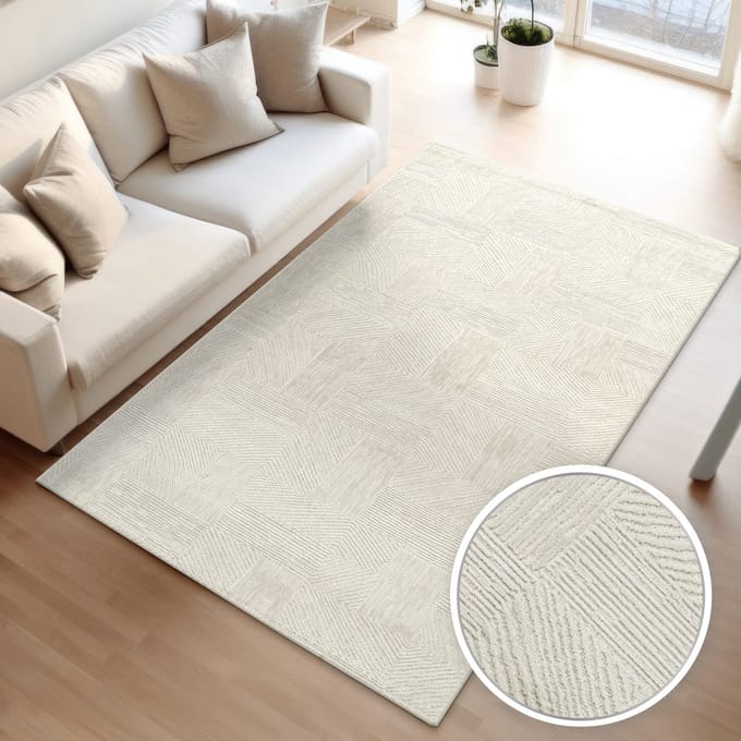 Woonkamertapijt eetkamer kortpolig boho-design Scandinavisch abstract effen
