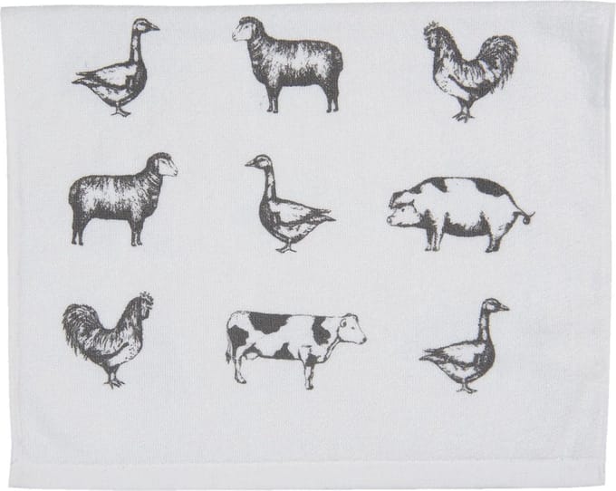 Clayre & Eef Gastendoekje 40x66 cm Grijs Wit Katoen Boerderij Dieren
