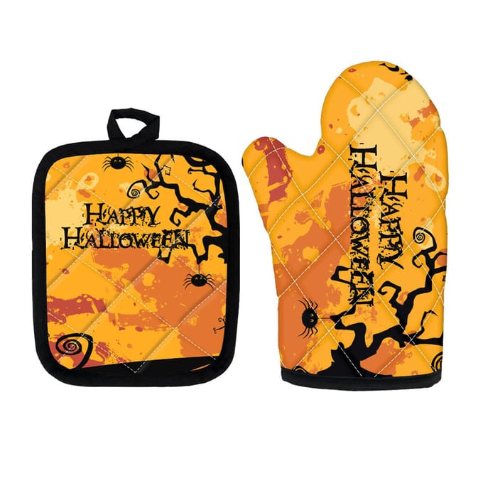 Halloween Bakisolatiehandschoenen Oven Magnetron Ovenhandschoenen Mat Set black