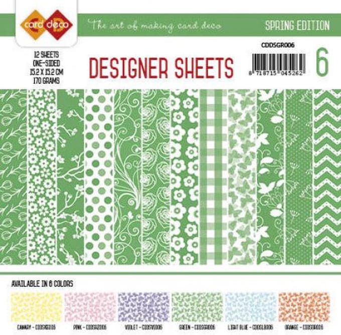 Card Deco Designer Sheets Spring Edition groen - 15 x 15cm