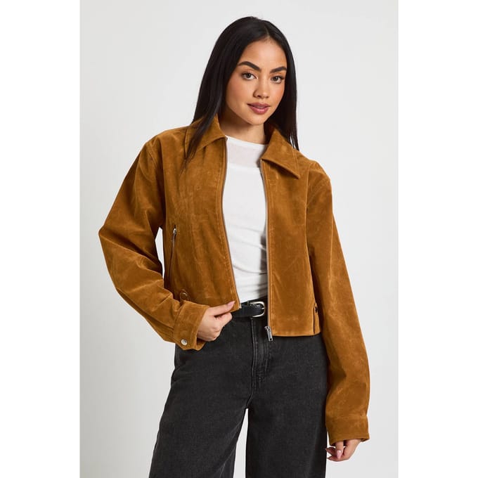 boohoo Dames Suede-Look Ritsjack | Tan | Maat: 8