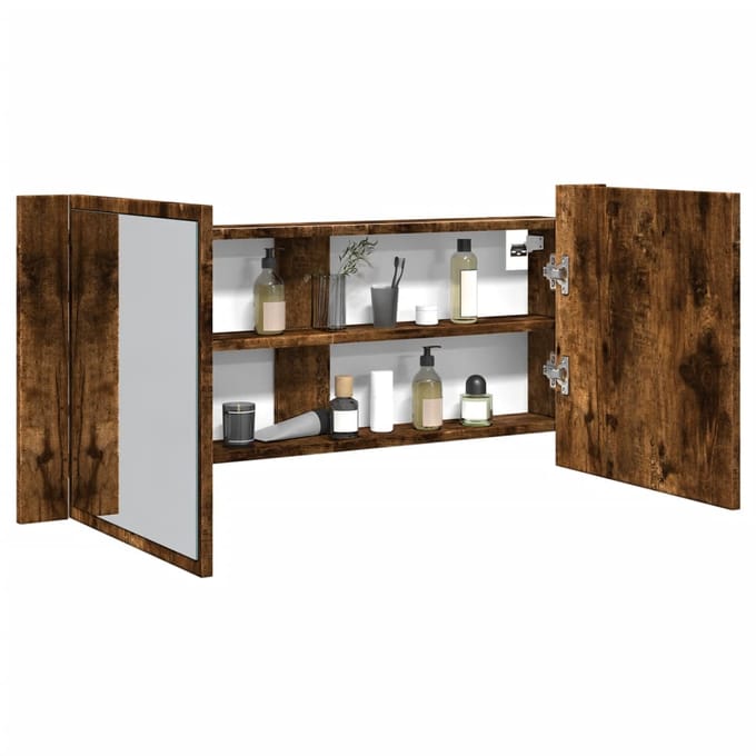 vidaXL - Badkamerkast - met - spiegel - en - LED - 100x12x45 - cm - gerookt - eikenkleur