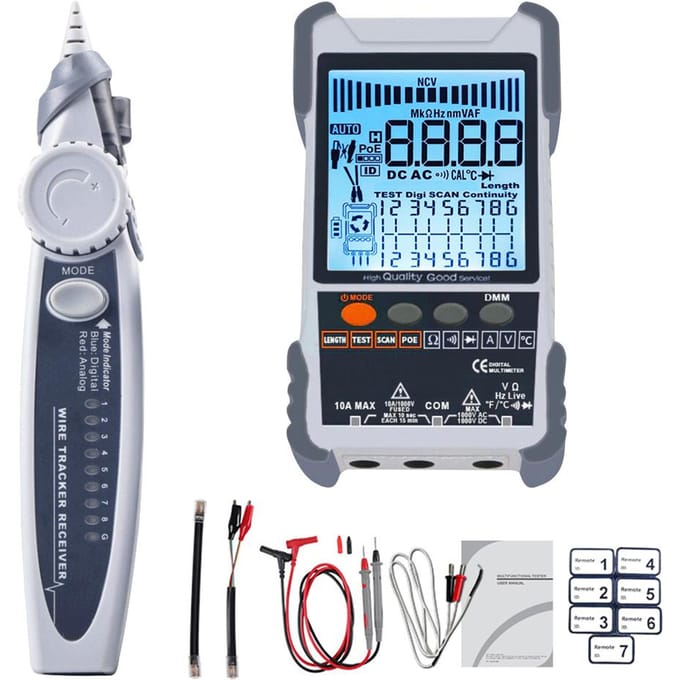 Draagbare 2in1 netwerkkabeltester multimeter LCD-scherm met achtergrondverlichting analoog digitaal veelkleurig