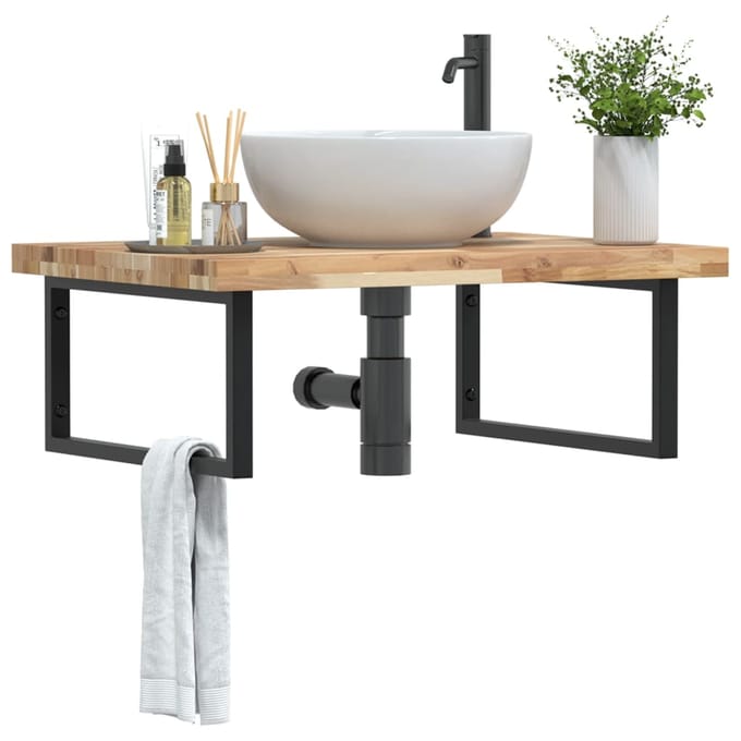 vidaXL - Badkamer - wandschap - staal - en - massief - acaciahout