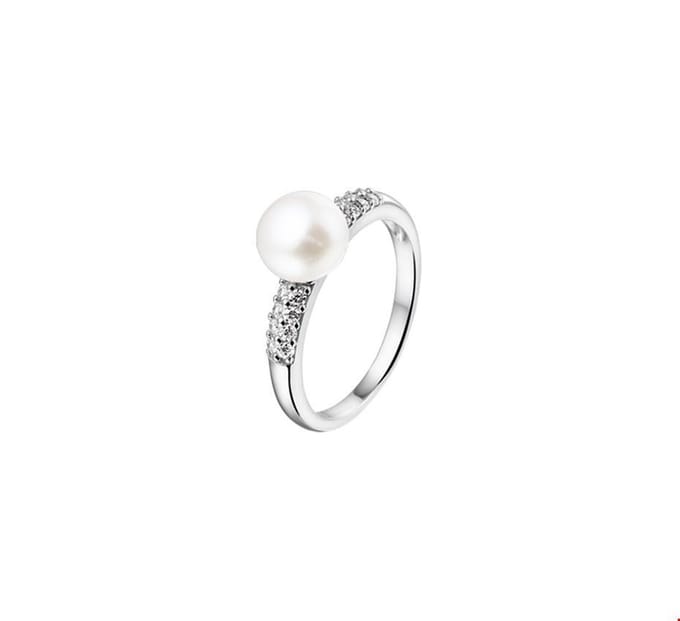 Zilveren ring met zirkonia en parel 1322306