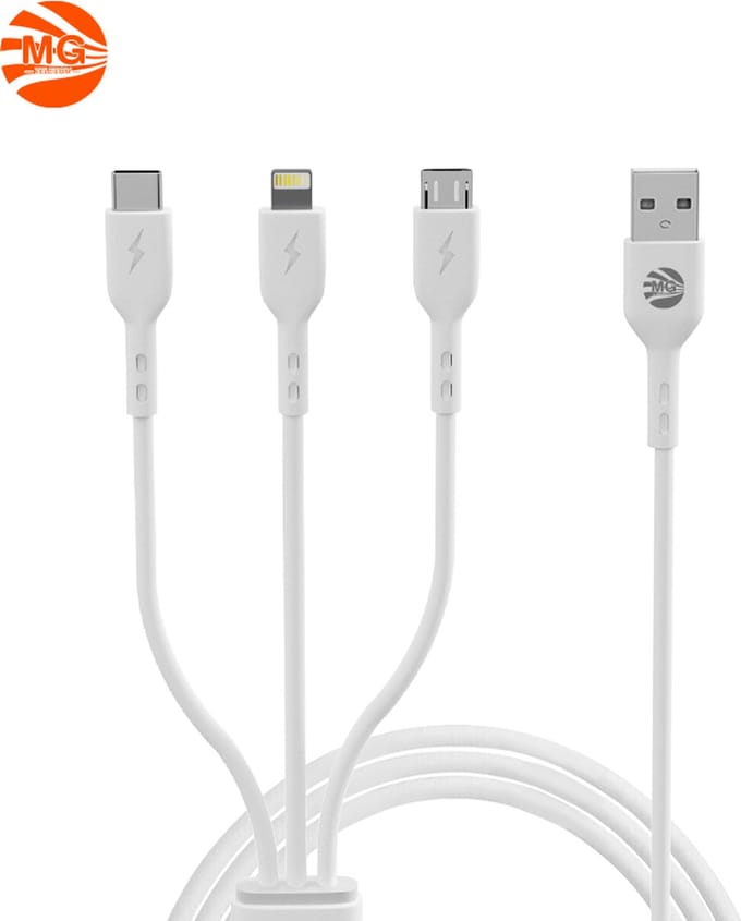 MG - Oplaadkabel 3 in 1 Wit - Lightning/USB-C/MicroUSB - Geschikt voor iPhone, iPad en Android apparaten