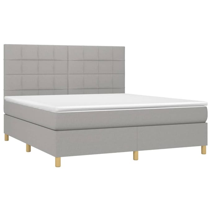 vidaXL - Boxspring - met - matras - en - LED - stof - lichtgrijs - 160x200 - cm