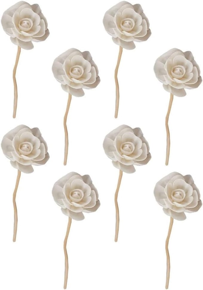 Set van 8 Geurende Rietdiffusers met Rozenbloesem en Houten Sticks voor Aromatherapie, Herbruikbare Navullingen en Rietstokjes